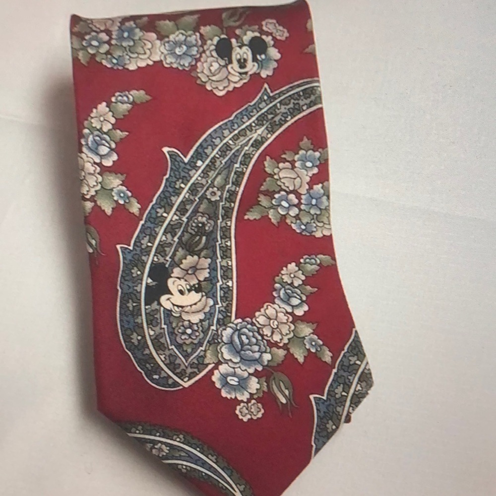 Vintage Walt Disney Company Mickey Mouse Design Neck Tie Red Paisley Print